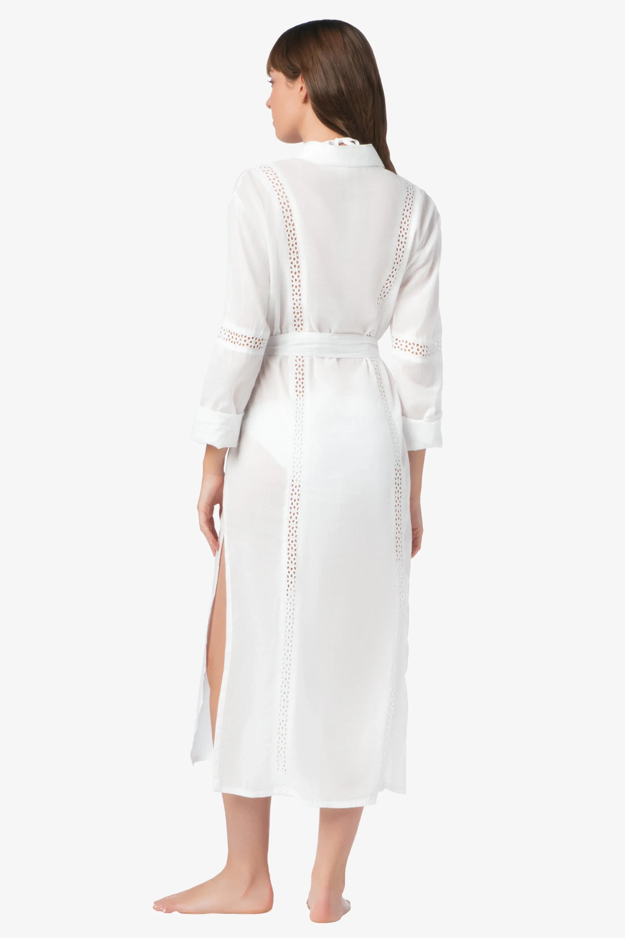 Eyelet Trim Long Shirt Dress | White